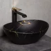 KR-707 fekete-arany kerámia design mosdó márvány mintával