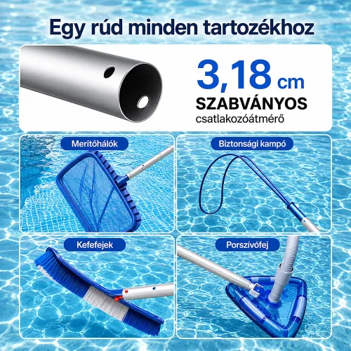 Teleszkópos rúd medence tisztító hálóhoz LMTH-01 2x180 cm, 0,8 mm, ezüst