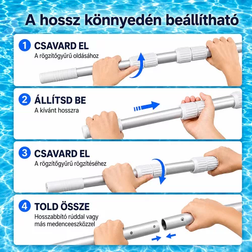 Teleszkópos rúd medence tisztító hálóhoz LMTH-01 2x180 cm, 0,8 mm, ezüst