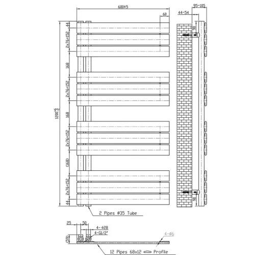 Solaro Design törölközőszárító radiátor 1200x600 mm fehér