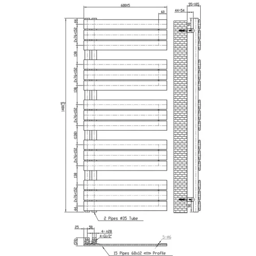 Solaro Design törölközőszárító radiátor 1600x600 mm fekete