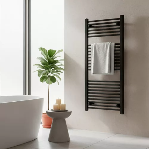 Egyenes törölközőszárító radiátor 1200x600 mm fekete