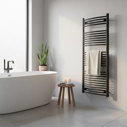 Íves törölközőszárító radiátor 1400x600 mm fekete
