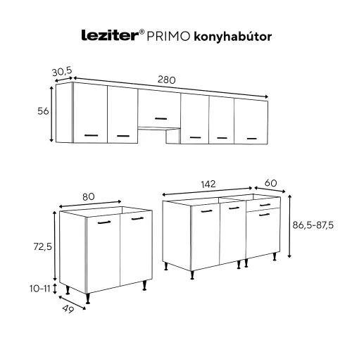 Primo 280 konyhabútor fehér, munkalap nélkül